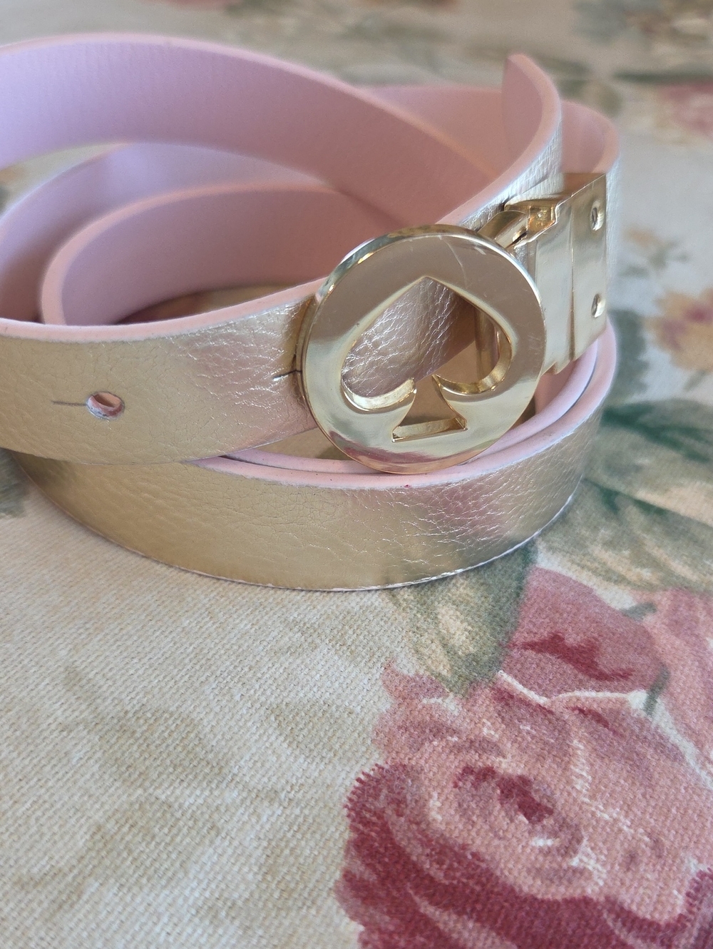 Kate Spade Gold and Pink Heart-Buckle Women's Belt Medium/Large
